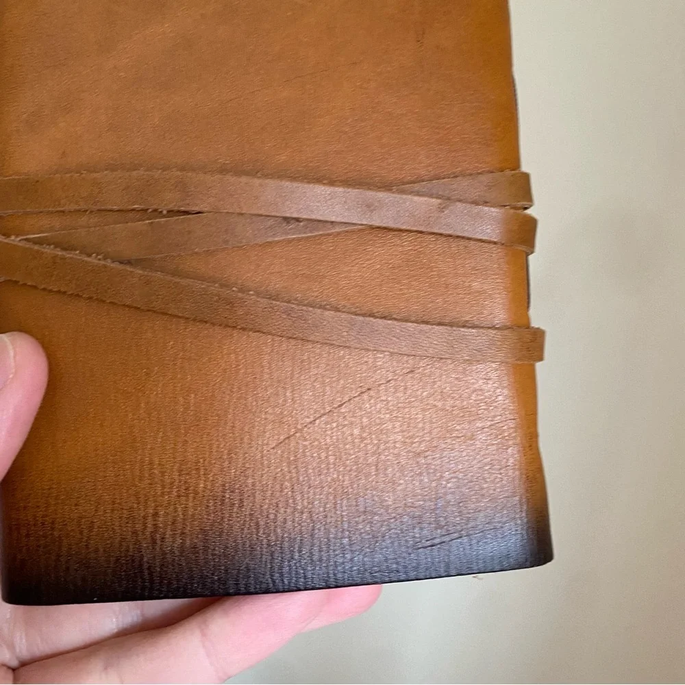 Small Brown Leather Journal with Compass Design and Leather Wrap Closure